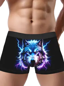 Wolf Men Underwear Printed Stretchy Boxer Briefs