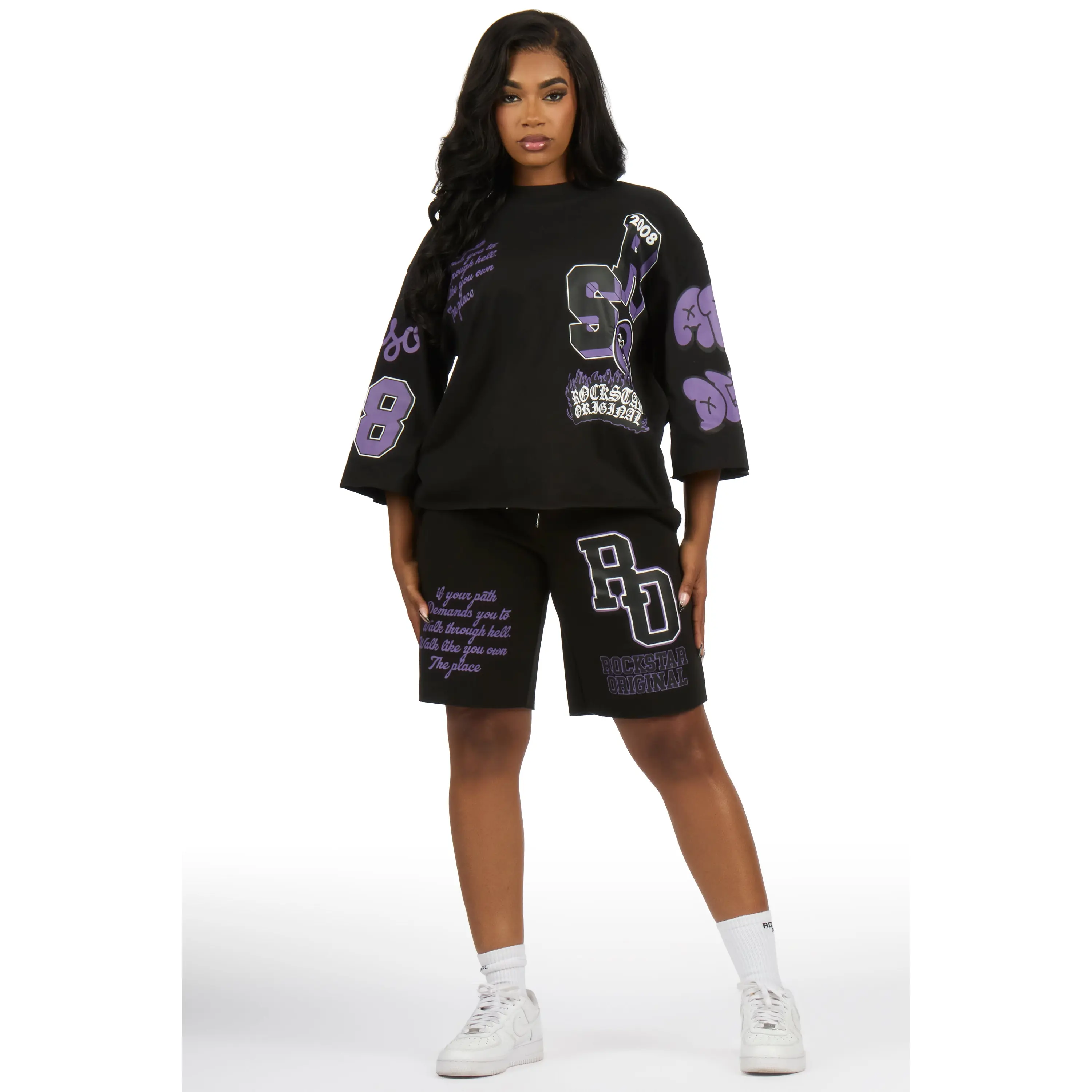 Leslee Black/Purple T-Shirt Short Set