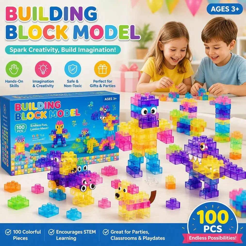 60-Piece Unisex Soft Plastic Building Block Model for Toddlers - Colorful Stacking Bricks, Montessori Squishy Squeezable-Stretchable Kids Toys, Supports Children Development & Promotes Problem-Solving