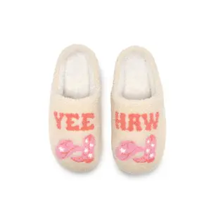 Yee Haw Slippers | Fuzzy Non-Slip Slippers - Warm Cozy Soft Lightweight Plush Slipper – Cute Home Slippers - Easy Slip-On Design – Unisex Indoor & Outdoor Use Shoes