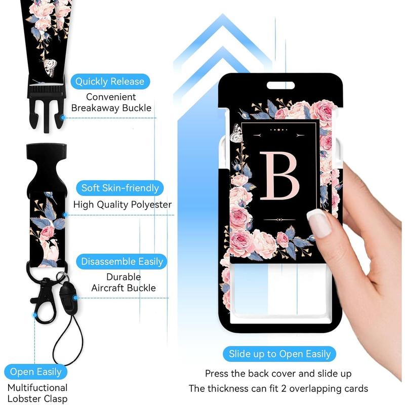 A-Z Badge Holder with Retractable Reel and Breakaway Lanyard Badge Clips Retractable Heavy Duty Badge Reel,,ID Holder with Breakaway Lanyard for School Nurse Office Teen B