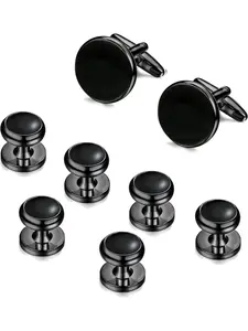 Mens Stainless Steel Cuff Links and Studs Set, Cufflinks for Tuxedo, Formal Kit for Business or Wedding Shirts