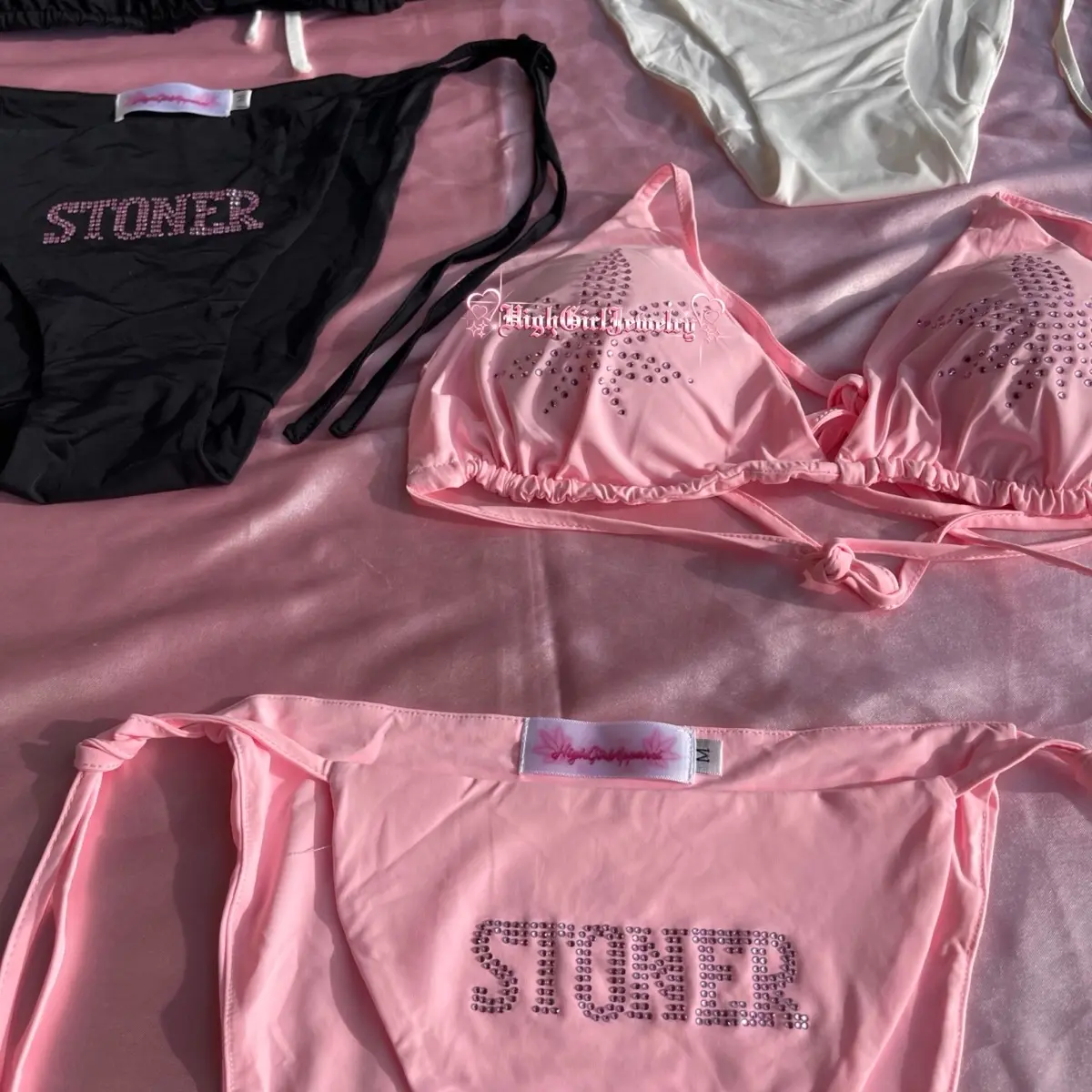 Stoner Pink Rhinestone Bikini Set
