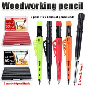 2.8mm leather grip mechanical pencils set, equipped with black/red replaceable refills, designed specifically for deep hole marking and drawing by carpenters and engineers (3 pens+100 refills)