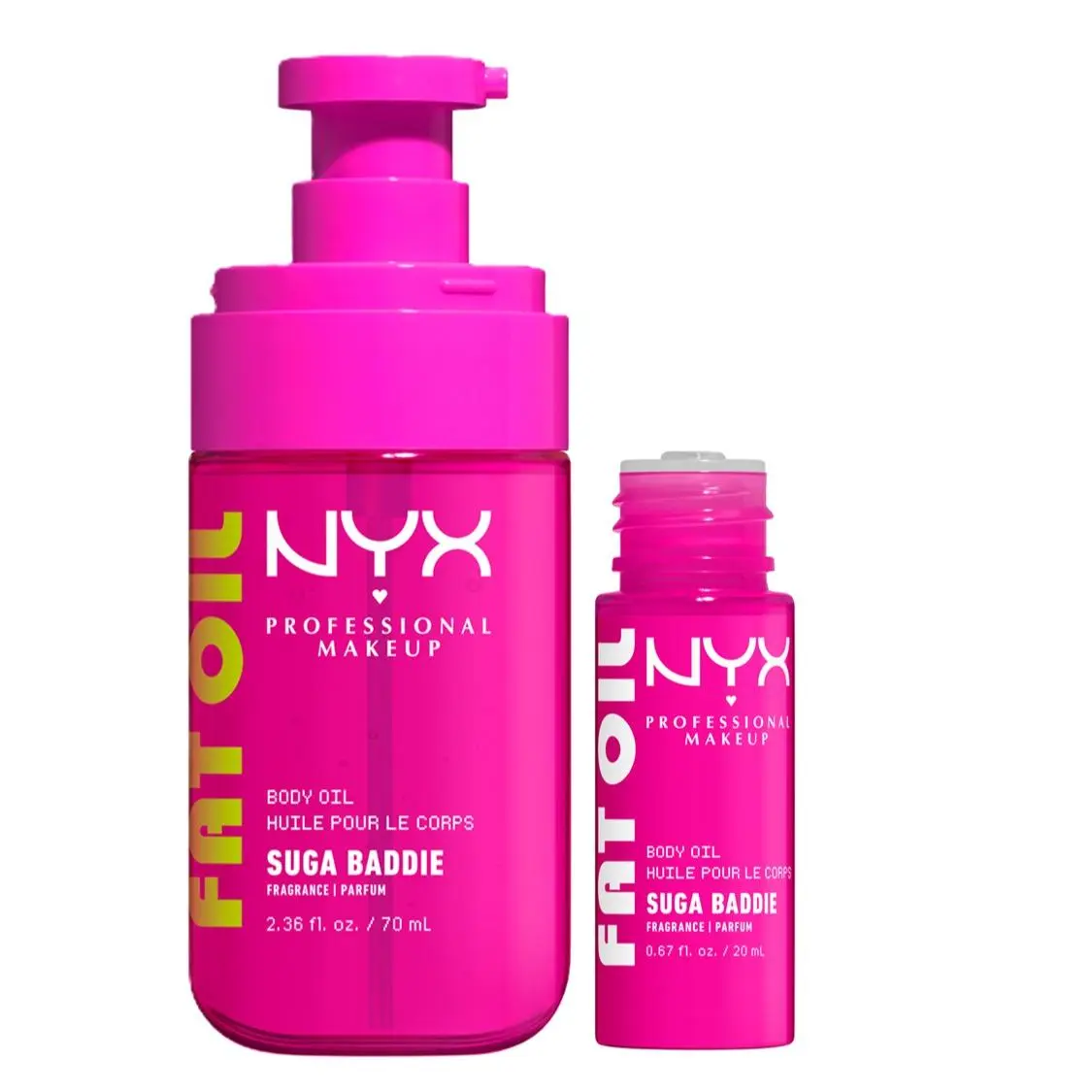 Suga Baddie Fat Oil Scented Body Oil, Full Size + Travel Size, NYX Professional Makeup