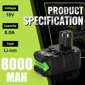 2 Pack 8000mAh Replacement Ryobi 18V Batteries with Indicator Light, Safety Verified, Compatible with Li-Ion MAX P102 P103 P104 P105 P107 P108 P109 P122 Series Power ToolsFEOTDN