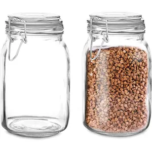 Set of 2 Large Glass Mason Jar with Lid (3 Liter) | Airtight Glass Storage Container for , Flour, Pasta, Coffee, Candy,  , Snacks & More | Glass Organization Canisters 100 Ounces