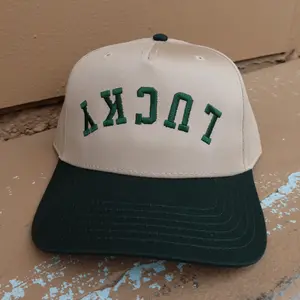 Lucky Upside Down and Backwards Dark Green/Khaki Embroidered Vintage Trucker Hat