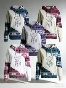 Vintage-Inspired Boho-Chic Hoodie - Women's Western Pullover With Dreamcatcher & Horse Print - Polyester Blend, Machine Washable