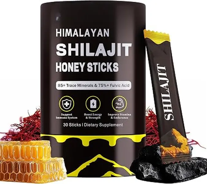 Shilajit Honey Sticks with Organic Saffron,85+Trace Minerals,75%+ Fulvic Acid,Enhance Cognitive Functions Boost Energy&Strength,30PCS