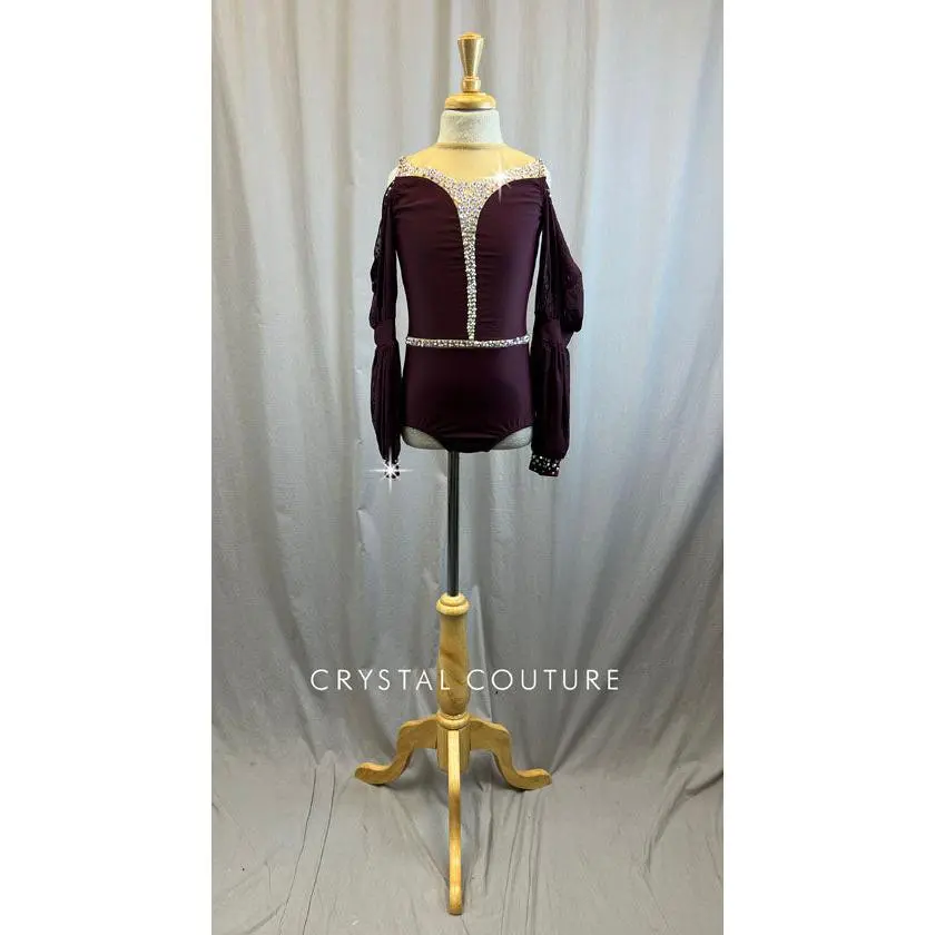 Matte Plum Princess Sleeve Leotard -Rhinestones