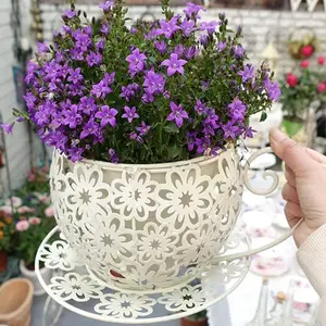Coffee Cup Flower Pot Country Style Metal with Hollow Flower Design, Lightweight for Indoor and Outdoor, Dual-Use Iron Decorative for Courtyard Gate, Corridor, Terrace, Vase, Home Decor, Anniversary Gift, vintage christmas decor Planter Pots Garden Plante