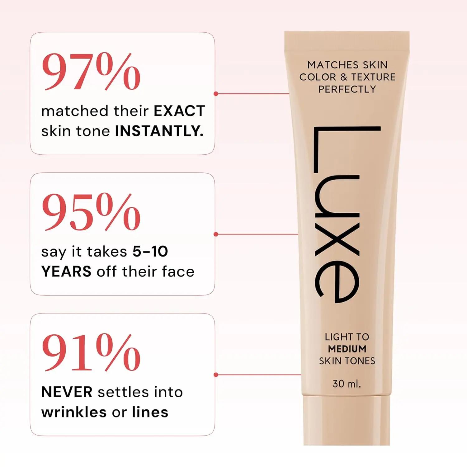 Luxe Color Changing Foundation for Women–Instantly Adapts to Your Skin Tone–Buildable Light-to-Medium,Medium Dark-to-Dark,Coverage–12-Hour Wear–Natural Dewy Finish