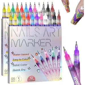 12 Color Nail Art Pens Set - Upgraded Nail Design Markers, Quick-Dry 0.5MM Nail Polish Pens, Dotting Tools for DIY Manicure & Salon At-home, Party Gift for Kids & Girls
