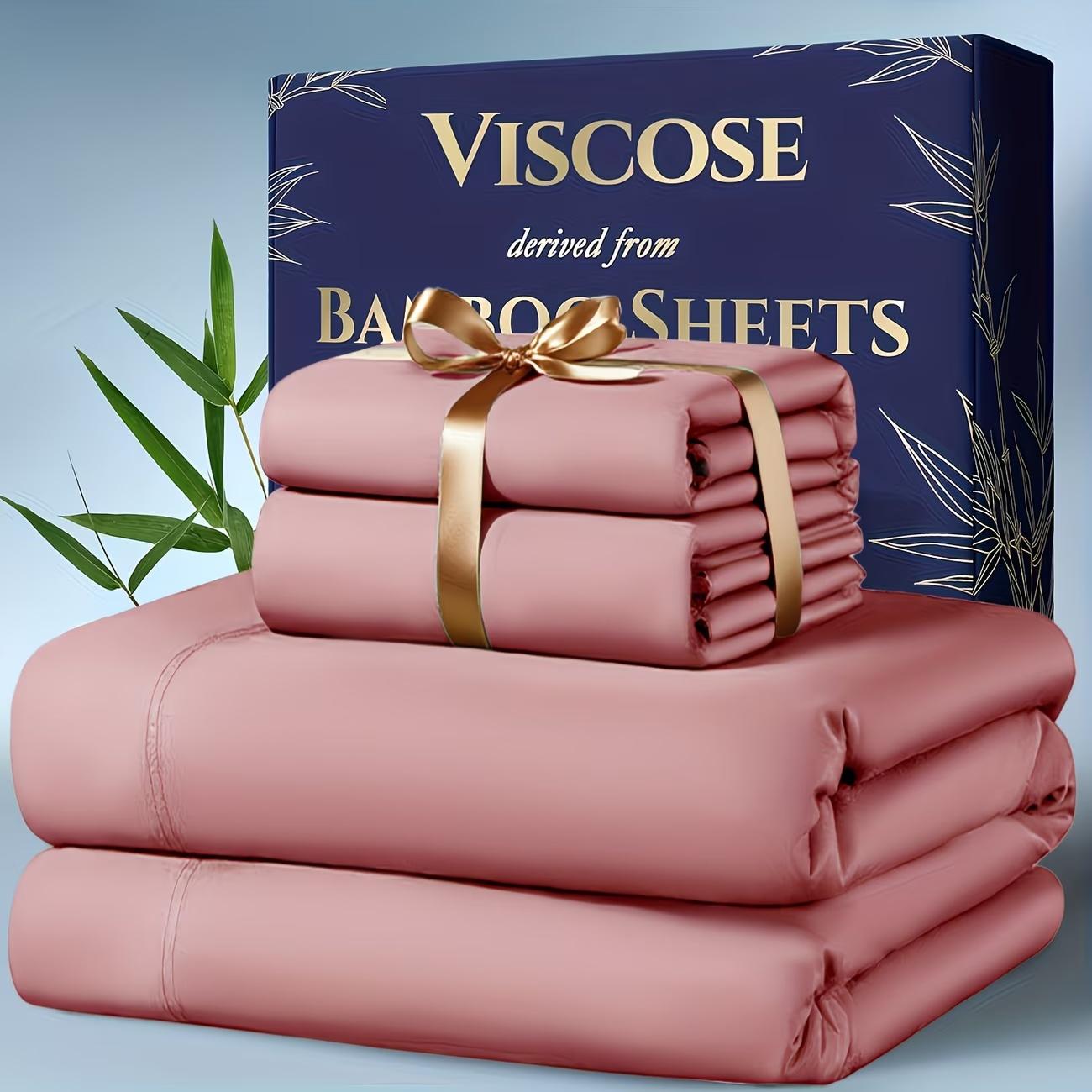 4pcs Bamboo Cooling Bedding - Extra Deep Pocket Breathable And Cooling - Suitable for Hot Sleepers And Sweats, Children Pillowcases, Flat Sheet And Fitted Sheet - A Perfect Gift for Family, Queen And King Sizes Bed