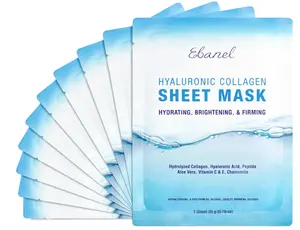 Ebanel 10 Pack Collagen Face Mask with Hyaluronic Acid, Vitamin C, Peptide, Aloe, Instant Brightening Hydrating Face Masks Skincare Korean Sheet Mask, Skin Firming, Lifting Anti Aging Facial Masks