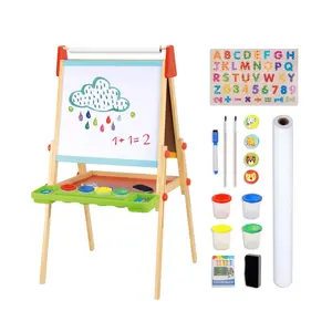 Kids Wooden Art Easel – 3-in-1 Double-Sided Drawing Board with Magnetic Whiteboard & Chalkboard