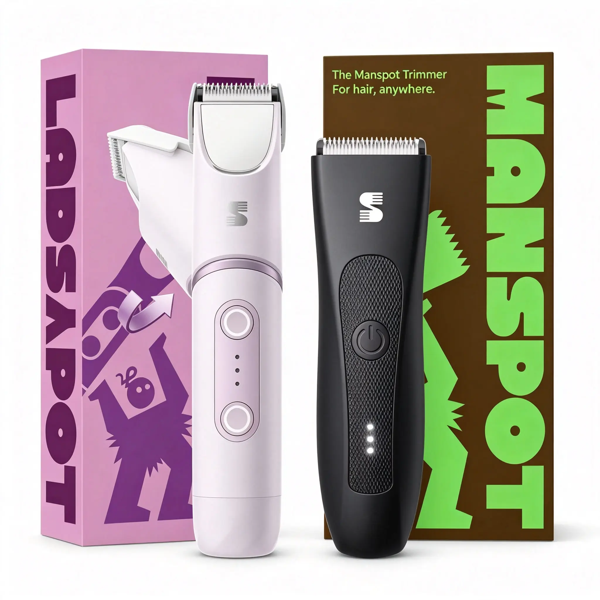 SPOTMATE His & Hers Grooming Kit, Electric Manscape Groin & Body Hair Trimmer for Men with Replaceable Ceramic Blade, 4 Guards, 90 Min, Bikini Trimmer for Women with 180° Rotatable Head, Light & Mirror, IPX7 Waterproof Wet/Dry Couples Gift Set