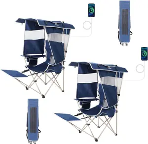 Camping Solar-Powered Canopy Chair Leisure Chair with Canopy Sports-Style Outdoor Chai Folding Canopy Chair (with Detachable Canopy, Side Pocket & Cupholder, Detachable Footrest & Cooler Bag)
