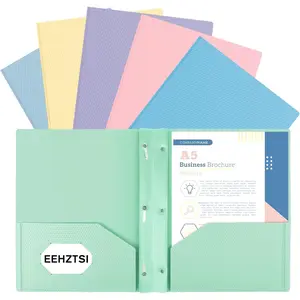 6-Pack Plastic andPockets and Prongs,2-Pocket and3 Fasteners, Holds 8-1/2" x 11" Paper for School/Office/Home, Pastel Color