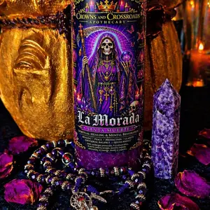 La Morada Santa Muerte Candle - Spiritual Healing, Clarity, Mental Restoration - Crossroads and Crowns Apothecary Home Decor Ornaments