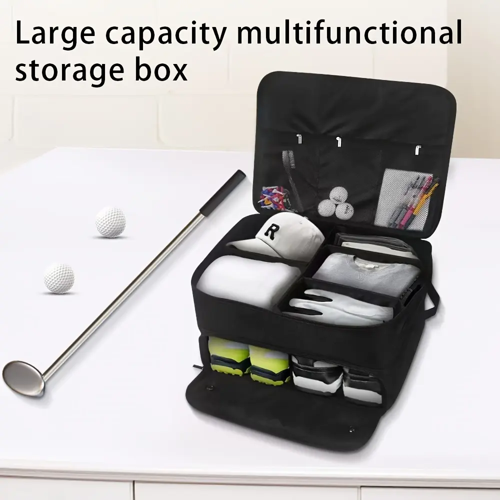 Perfect Gift Golf Organizer Box, Durable Golf Accessory Storage Case With Compartments And Mesh Pockets For Golf Balls, Shoes & Essentials