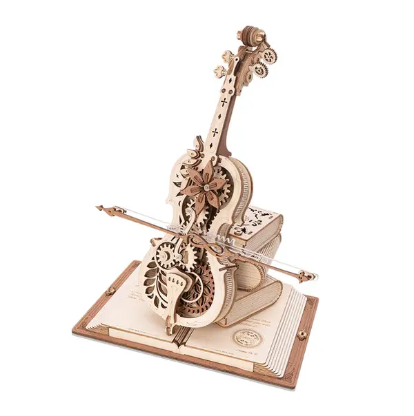 【self-assembly puzzle】ROKR Wooden Music Box Kits Cello Wood Model Kits for Adults to Build,Stem Projects for Kids, 3D Wooden Puzzles for Adults