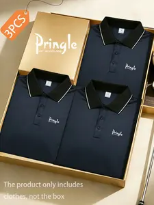 3-piece set S8-1082 "Pringle" letter logo Print new fashionable men's short sleeved lapel polo shirt casual sports quick drying fabric lightweight breathable regular version fashionable and versatile suitable for daily outdoor golf and polo training wear