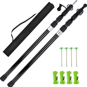 Tarp Poles - Telescoping Camping Tent Poles Replacement, Upgraded 4-Section Heavy Duty Aluminum Rods with Stakes &  for Tents, Rain Fly, Camping Shelter, Awning Canopy RV Car,