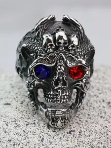 Vintage Gothic Punk Skull Ring, Dark Aesthetic Rings, Rock Men Witchy Jewelry, Unique Gift for Gothic Style Lovers, Stainless Steel Chain, Casual All Seasons Wear
