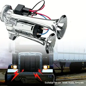 Loud Two-Horn Air Horn System Is Specially Designed for 12V Vehicles and Equipped with Air Compressor. This Universal Kit Is Suitable for Any 12V Vehicle, Including RV, SUV, Motorcycle, SUV, Boat, Electric Car, Sedan, Truck and Modified Vehi