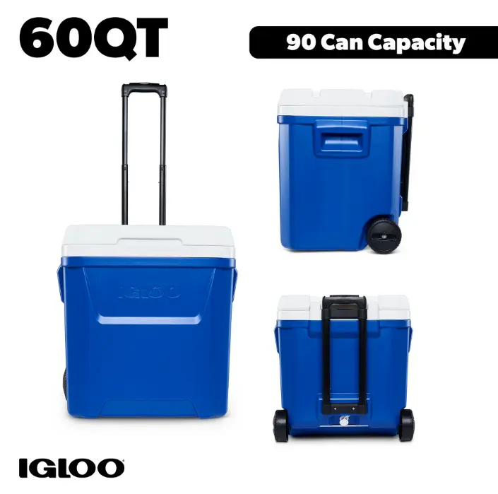 Igloo 60 QT Laguna Ice Chest Cooler with Wheels, Blue