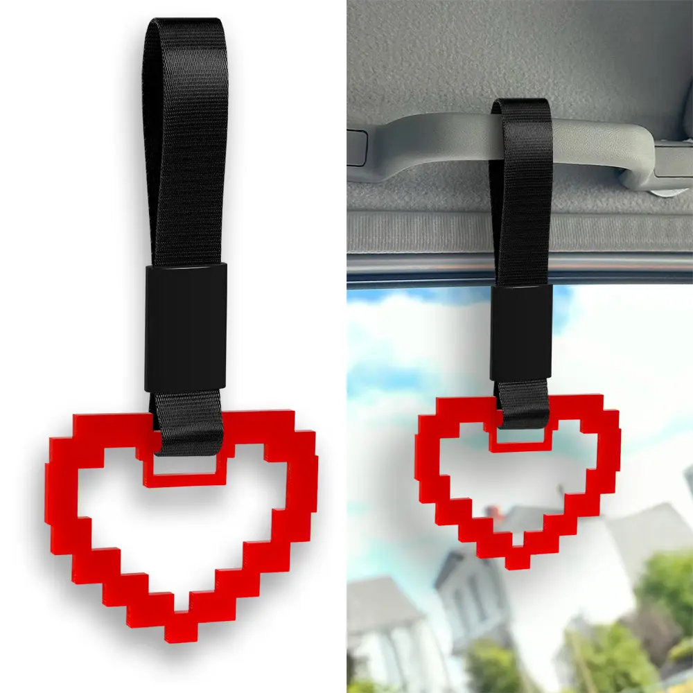 JDM Mosaic Heart Shaped TSURIKAWA Ring Car Subway Bus Handle Hand Strap Red Ring