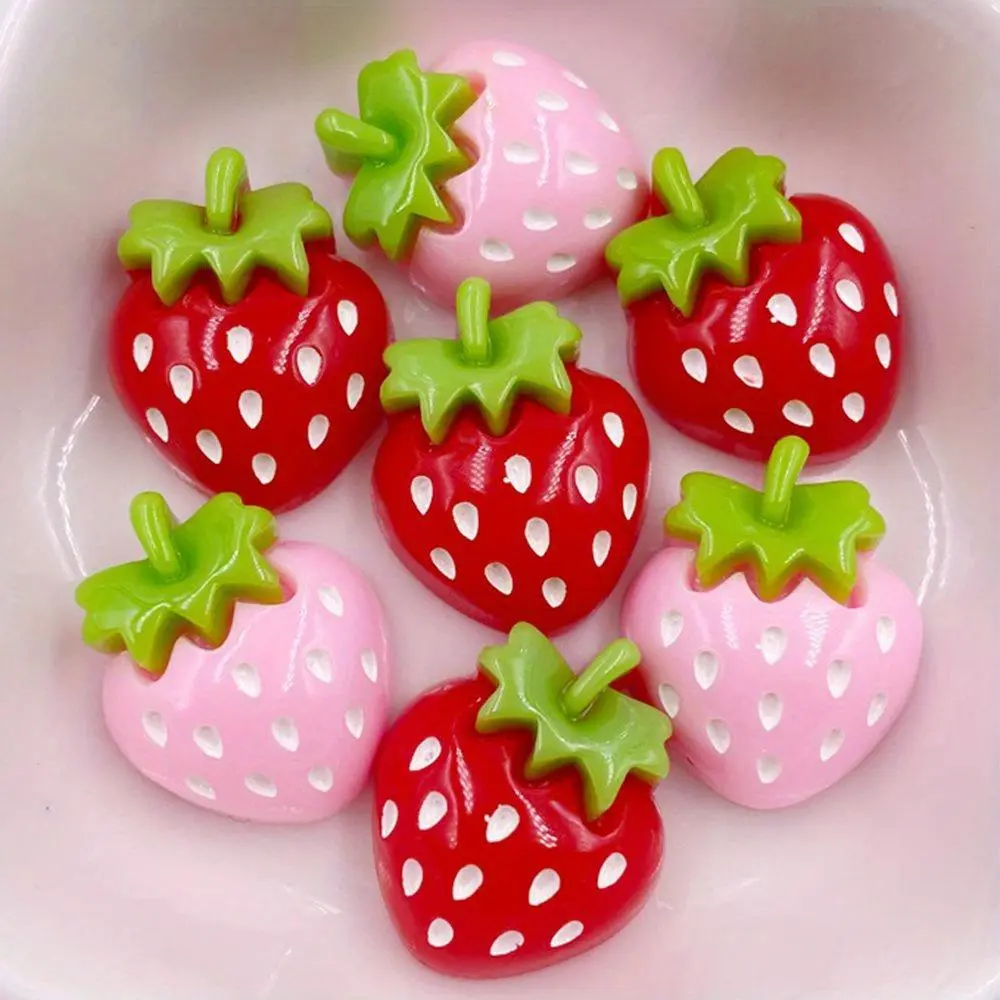Strawberry Shaped Decoration, 10pcs/set Cute Cartoon Artificial Strawberry Flat Back Stone Decor, DIY Bow Miniatures Figurines Accessories, Cute Collectible Charm, DIY Craft Embellishments
