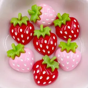 Strawberry Shaped Decoration, 10pcs/set Cute Cartoon Artificial Strawberry Flat Back Stone Decor, DIY Bow Miniatures Figurines Accessories