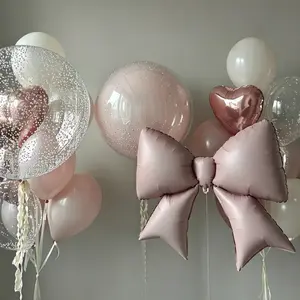 23pcs Bow Bubble Balloons, Rose Gold Heart Balloons, Girl Proposal Party, Birthday, Engagement, Anniversary Gifts, Aluminum Film Balloons