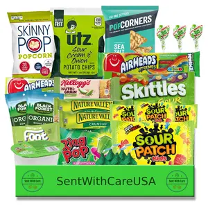 Green Snack Box Care Package – Green Gift Basket with Name Brand Candy & Snacks | Party Favor, College & Birthday Gift Idea