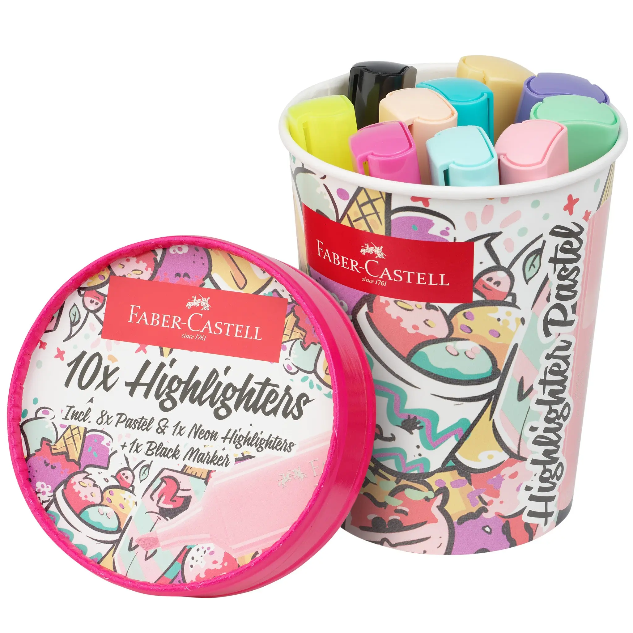 Textliner "Ice Cream Cup" Felt-Tip Highlighters Set Pack, 10ct Water-Based Markers with 3 Different Line Widths, Vanilla & Blush Aesthetic Cup Holder Office Stationery Journaling Supplies #FC254696