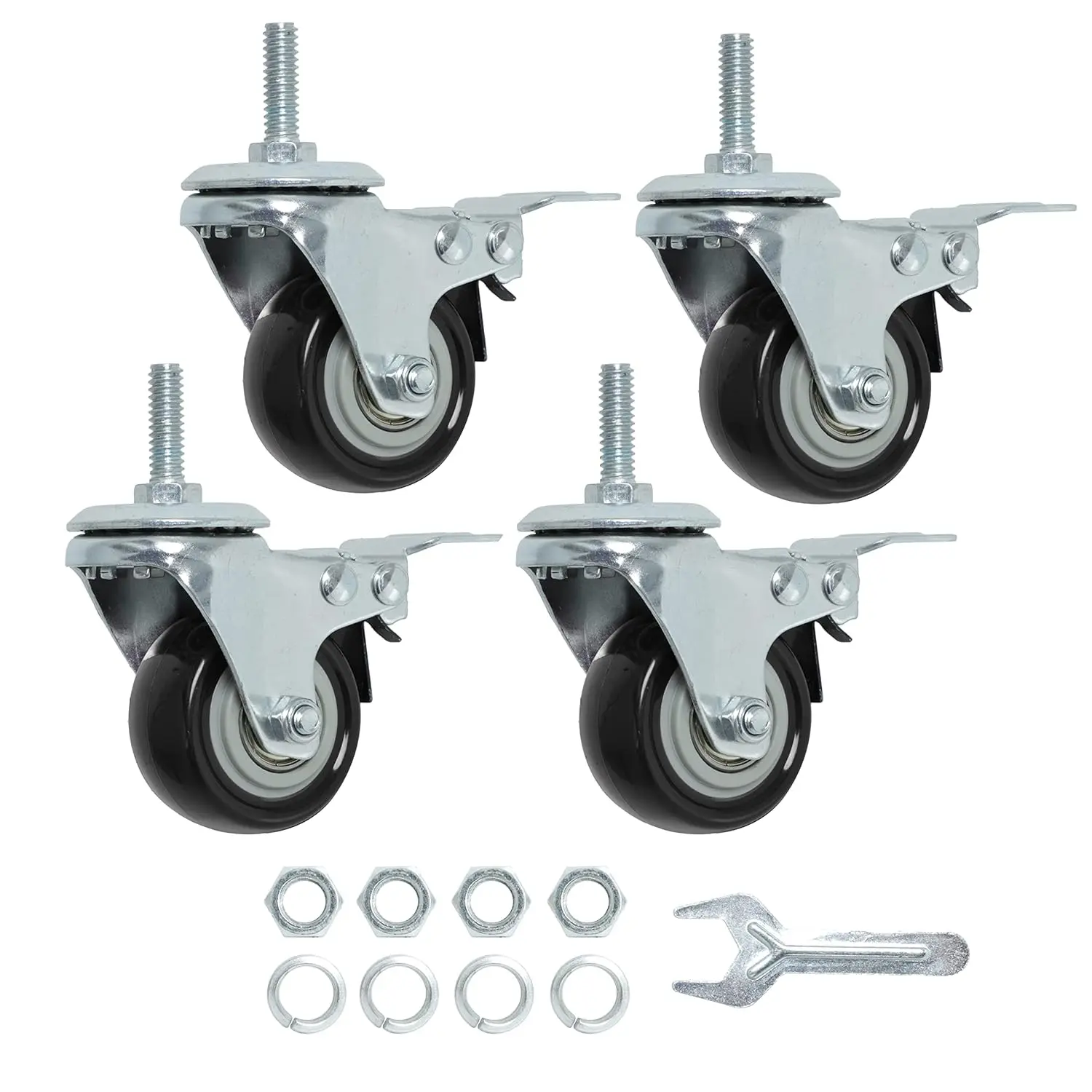 Stem Caster Wheels 2 Inch Heavy Duty Threaded Swivel Casters 1/4" - 20 x 1 with  Set of 4 for Wire Shelve Wheel Anti-wear Smooth Casters, Black