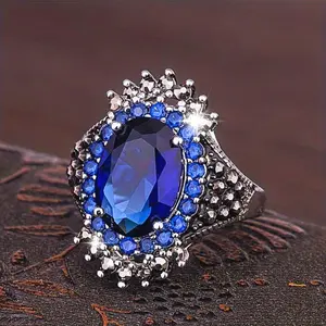 Fashion Elegant Oval Synthetic Red Garnet Ring Classic Exaggerated Design for Women
