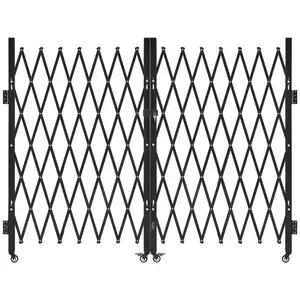 VEVOR Double Folding Security Gate, Lockable Scissor Gate with 360 °   Swivel Casters, Outdoor Barricade Steel Retractable Gates, for Entry Security, Garage, Warehouse & Pool, 129.92 x 63.19 in (W x H)