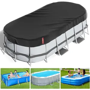 7x13 ft oval pool cover with above ground pools solar rectangular pool cover protector winter pool cover with accessories set ideal for cold and uv resistant dustproof black