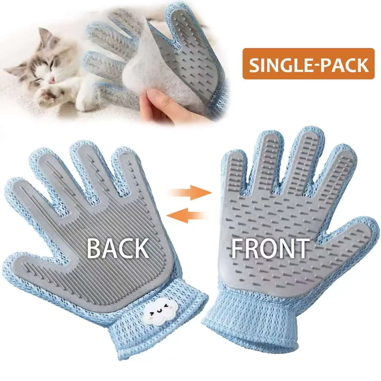 2-in-1 Pet Grooming Glove – Double-Sided Deshedding & Massage Brush for Cats/Dogs, Removes Loose Hair from Fur & Furniture, Ultra-Soft Easy-Clean Mitt (Long/Short Hair)