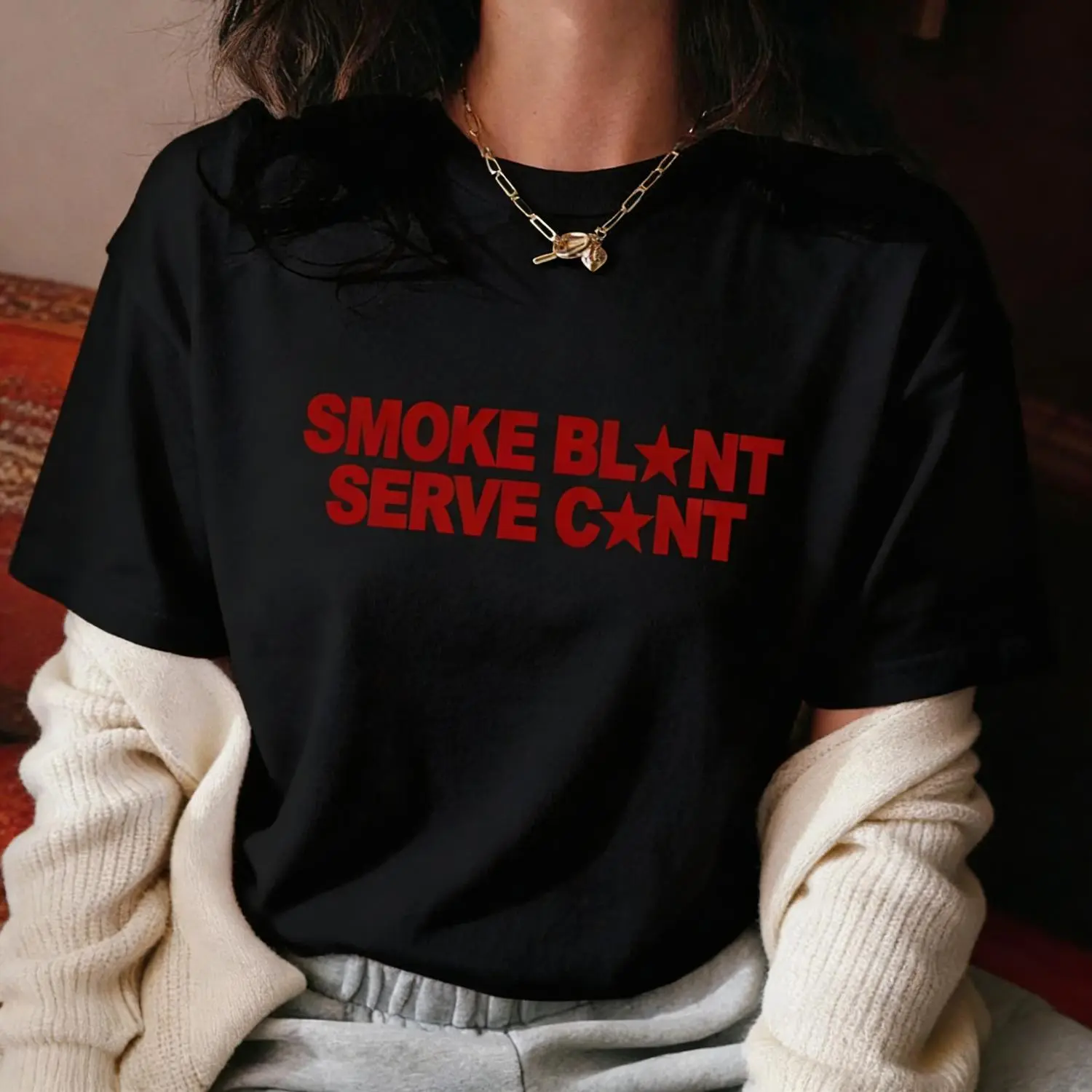 Women's Smoke Blunt Or Service Round Neck Crop Tee Casual Slim Fit Short Sleeve T Shirt Ladies Summer Wear for Daily Casual Top
