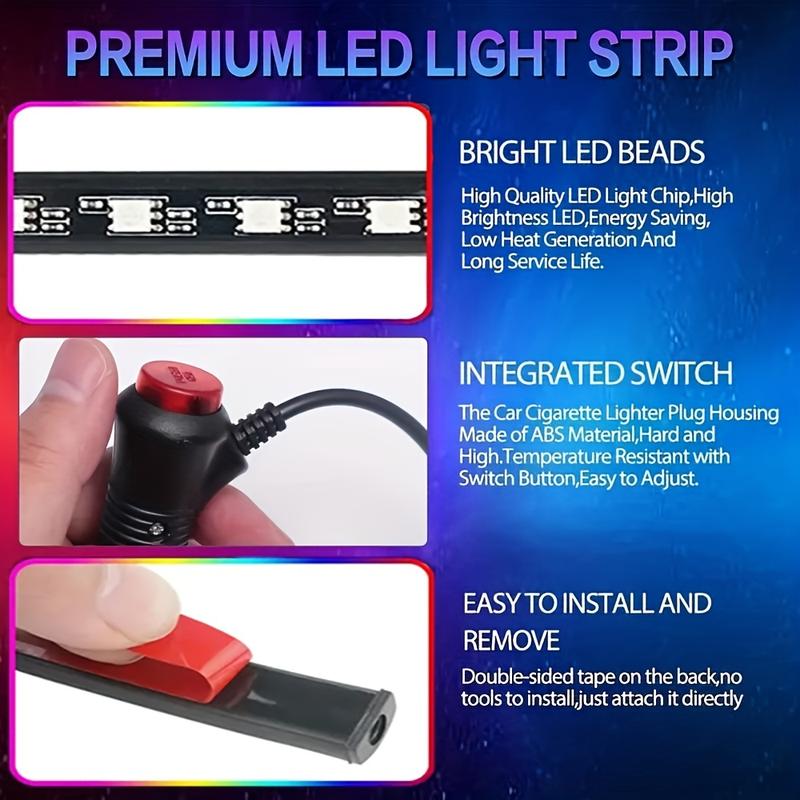Remote-Controlled Ambient Lights for Cars, Voice-Activated Interior Lights, Multi-Color, Music-Responsive Strip Lights for The Car Interior.