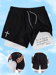 Men's PHILIPPIANS 4:13 Printed Shorts with Drawstring Waist, Gym Pocket Shorts, Comfortable Daily Fitness Shorts, Multi-Pocket, Sport Shorts, Athletic Shorts, Suitable for Exercise and Leisure