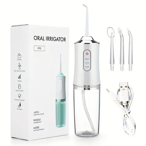 Rechargeable Water Flosser, Portable Oral Irrigator with 4 Counts Jet Tips, Waterproof Teeth Cleaner, 3 Modes Teeth Cleaning Tool for Home & Travel, Valentine's Day Gift