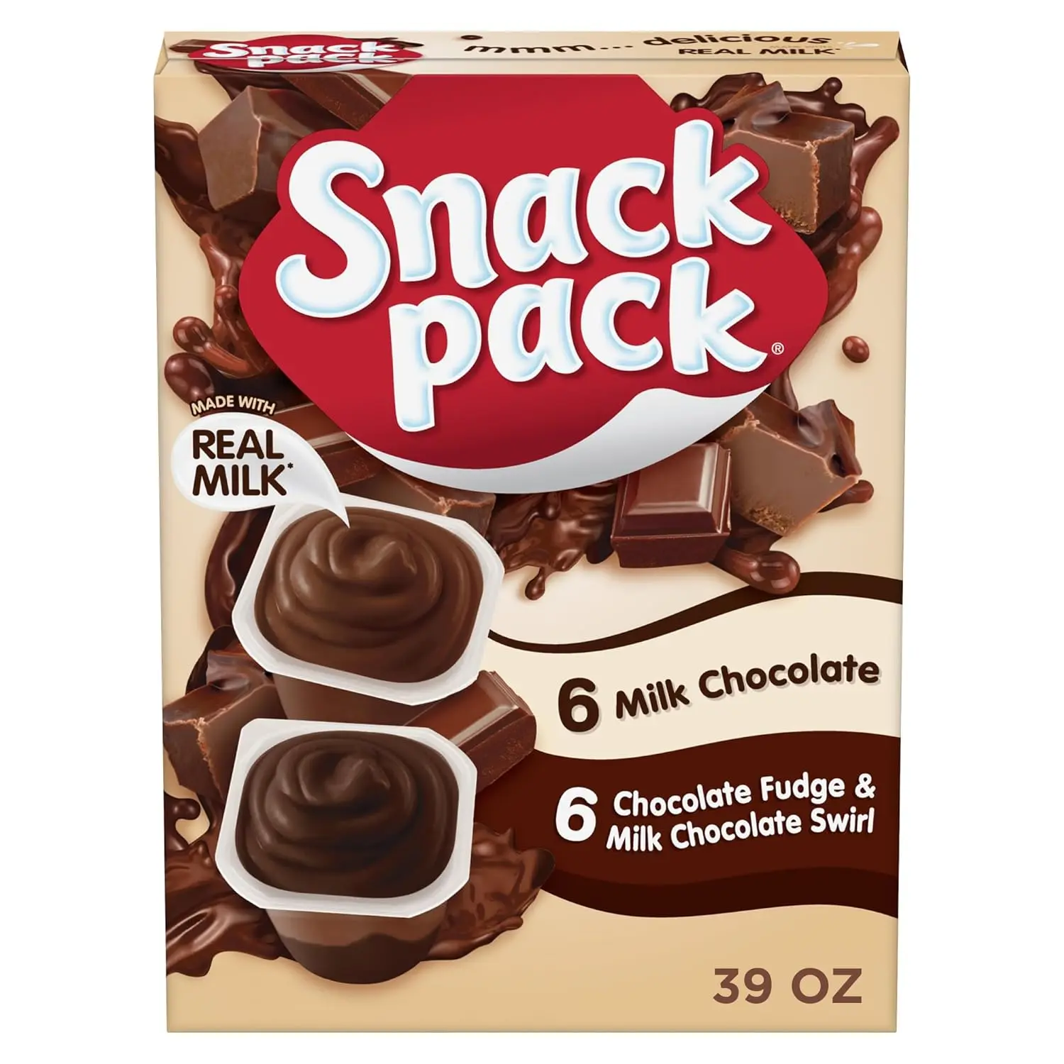 Snack Pack Milk Chocolate and Chocolate Fudge Pudding Cups, 3.25 oz., 12-ct