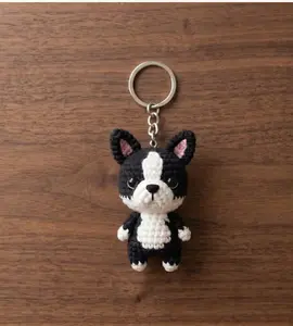 Crochet Dog Keychain, Boston Terrier Amigurumi Keychain, Cute Puppy Keychain Gift, Handmade Crochet Animal Keychain, Pet Lover Gift