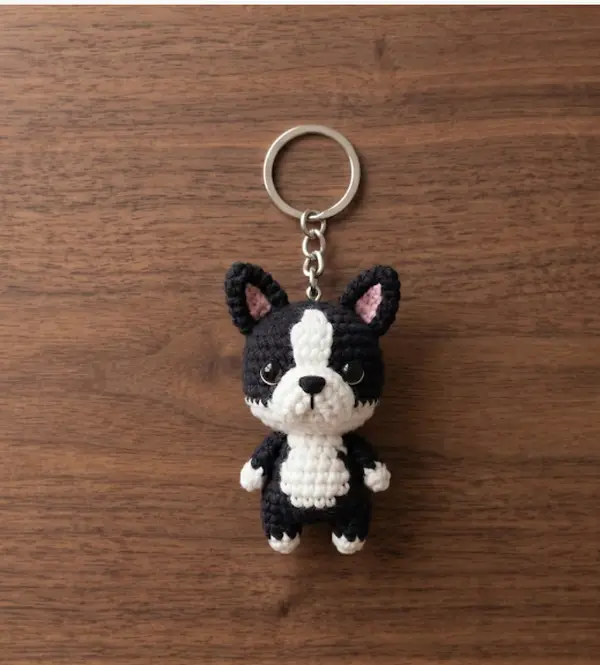 Crochet Dog Keychain, Boston Terrier Amigurumi Keychain, Cute Puppy Keychain Gift, Handmade Crochet Animal Keychain, Pet Lover Gift